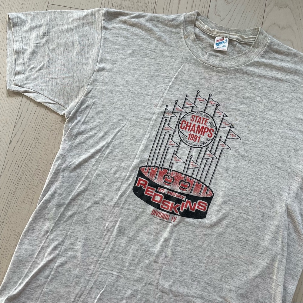 Vintage 1991 St. Henry Redskins Ohio Basketball Team State Champs Tee Shirt